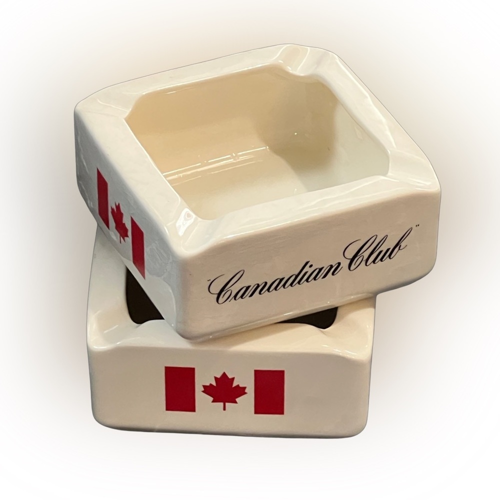 Pair (two) of Vintage Canadian Whiskey Club Square Ashtrays by Wade
